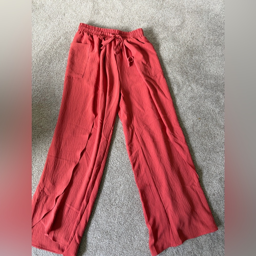 Women's Coral Split Wide-Leg Drawstring Pants
